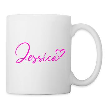 Jessica Signatur Neon Pink - Tasse - Weiß - Rechts