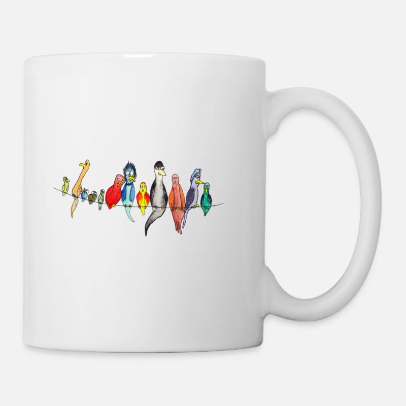 Des oiseaux colorés en laisse - Mug blanc - blanc