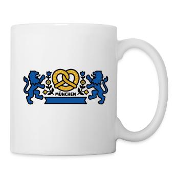 München Wappen Bayern Löwen Brezel Biergarten - Tasse - Weiß - Rechts