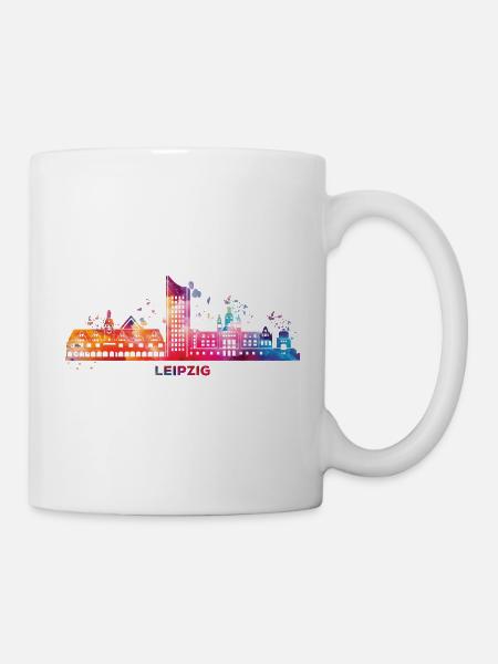 Leipziger Skyline Bunt Stadtbild Leipzig - Tasse - Weiß