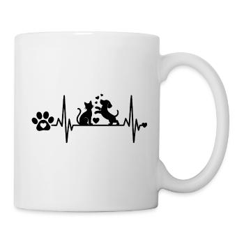 CŒUR DE PATTE DE CHAT ET DE CHIEN QUI BAT - Mug blanc - blanc - Droite
