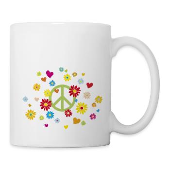 Peace-Zeichen Blumen Herz Blumenkind Valentinstag - Tasse - Weiß - Rechts