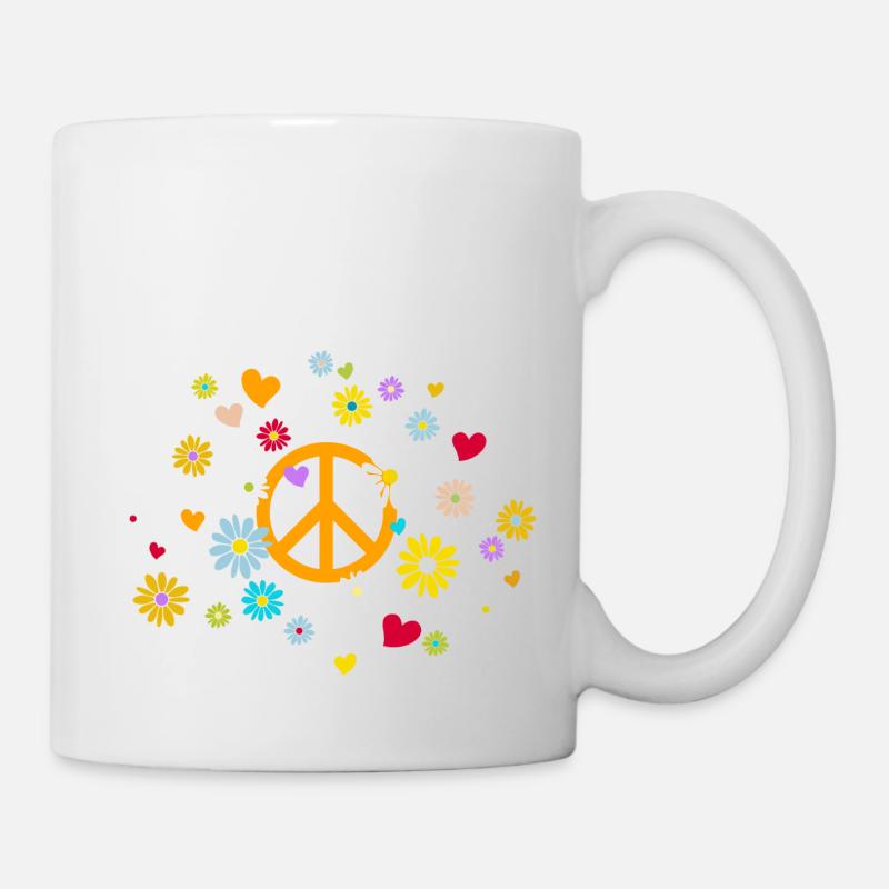 Signes de paix Fleurs Coeur Enfant Fleur Saint Valentin - Mug blanc - blanc