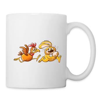 Lapin de Pâques volant un oeuf d'une poule Furious - Mug blanc - blanc - Droite