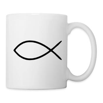 Fisch christliches Zeichen auf alt gemacht T-Shirt - Tasse - Weiß - Rechts