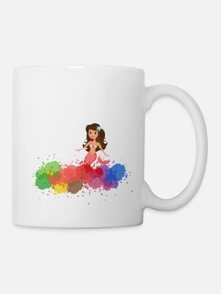 Meerjungfrau mit Farbklecksen - Tasse - Weiß