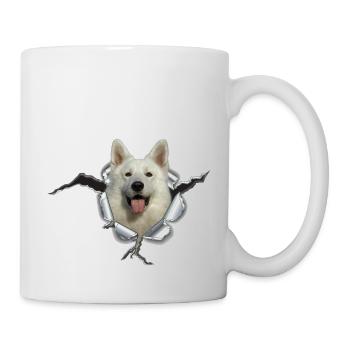 Schäferhund Weiss im *Metall-Loch* - Tasse - Weiß - Rechts