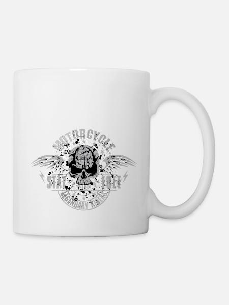 motorcycle tete de mort crane skull aile legendary - Mug blanc - blanc