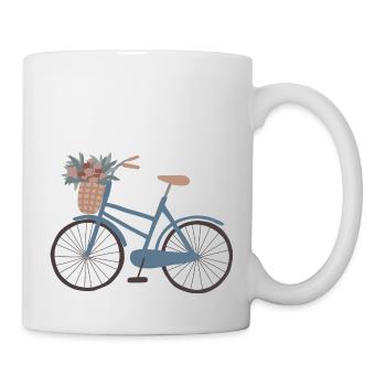 Vélo bleu avec panier de fleurs - Mug blanc - blanc - Droite