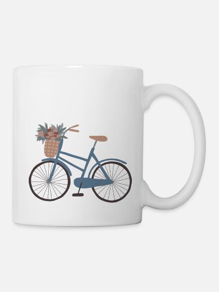 Vélo bleu avec panier de fleurs - Mug blanc - blanc