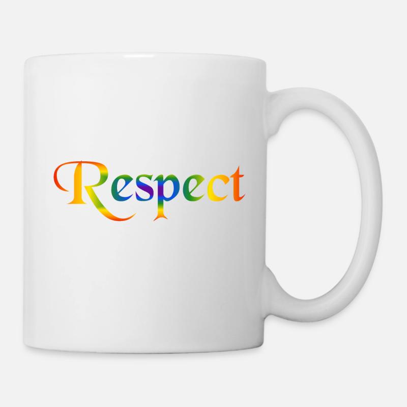Schriftzug Respect Regenbogenfarben - Tasse - Weiß