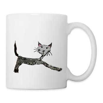 Lustige Katze, Kinderzeichnung, Comic - Tasse - Weiß - Rechts