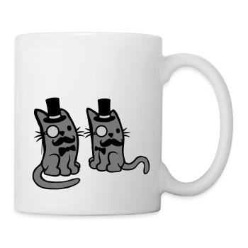 Herren 2 Katzen Freunde - Tasse - Weiß - Rechts