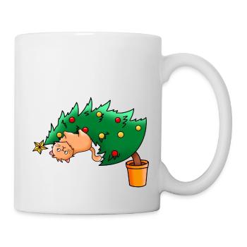 Christmas funny cat Christmas tree cat ugly - Mug - white - Right