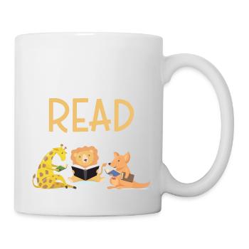 READ, giraffe, lion, kangaroo, books, reading, - Mug - white - Right