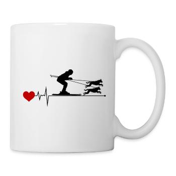 Hund Skijöring Skifahren Wintersport Herzschlag Puls - Tasse - Weiß - Rechts