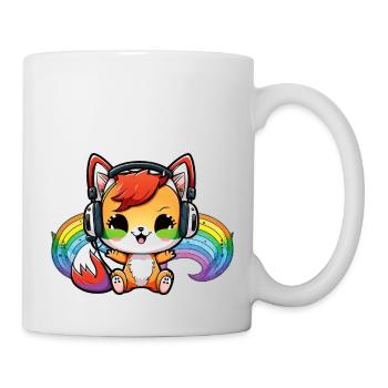 Kawaii Niedlicher fröhlicher bunter Fuchs mit Kopfhörern - Tasse - Weiß - Rechts