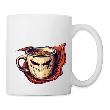 Kaffee und Cappuccino als Koffein Superheld - Tasse - Weiß - Rechts