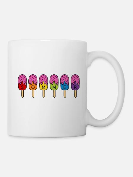 Sommer Eis essen Regenbogen bunt pink Eis - Tasse - Weiß