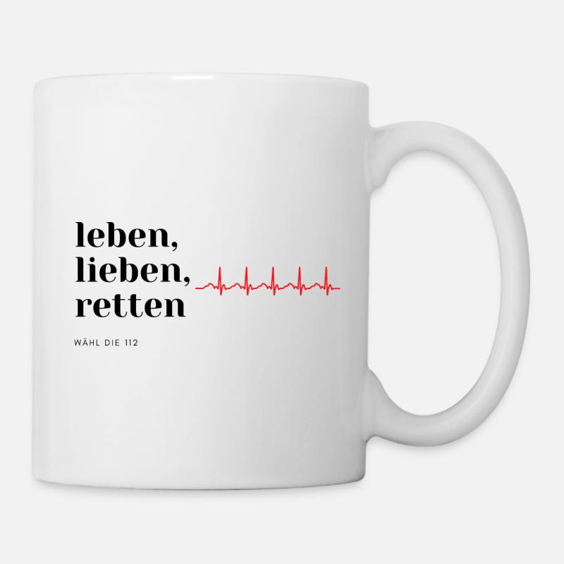 leben, lieben, retten mit EKG Linie - Tasse - Weiß