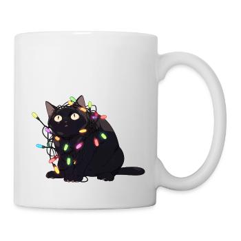 Weihnachts-Katze in der Lichterkette - Tasse - Weiß - Rechts