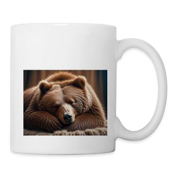 Cute animals doing hibernation – brown bear - Mug - white - Right