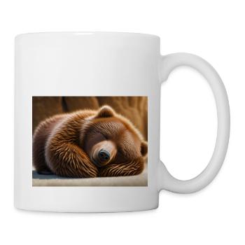Cute animals doing hibernation – brown bear - Mug - white - Right