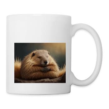 Cute animals doing hibernation – marmot - Mug - white - Right