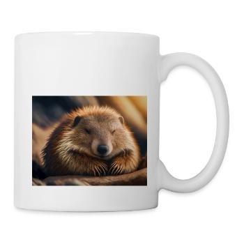 Cute animals doing hibernation – marmot - Mug - white - Right