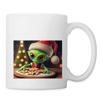 alien wearing a ugly Christmas sweater - Mug - white - Right