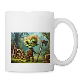 mignon petit extraterrestre rétro vert est la gravure sur bois - Mug blanc - blanc - Droite