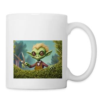 cute little green retro vintage alien detective - Mug - white - Right