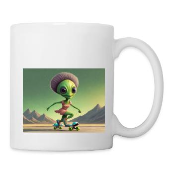 niedliche kleine grüne retro vintage alien jeden tag - Tasse - Weiß - Rechts
