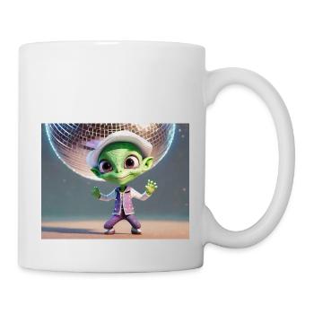 alien is dancing at a party under a disco ball - Mug - white - Right