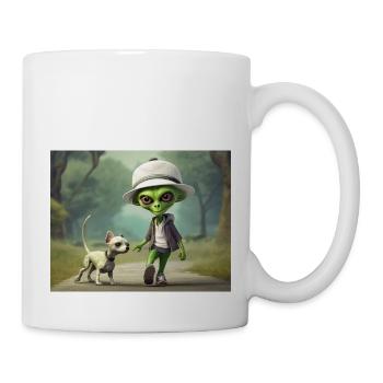 cute little green alientake the dog out - Mug - white - Right