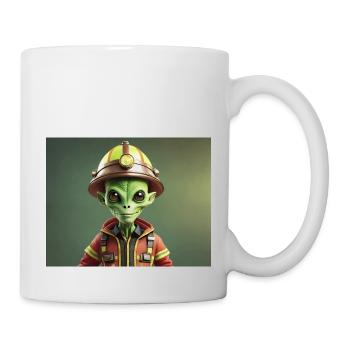niedliche kleine grüne Retro Vintage Alien Feuerwehrmann - Tasse - Weiß - Rechts