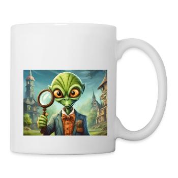 cute little green retro vintage alien detective - Mug - white - Right
