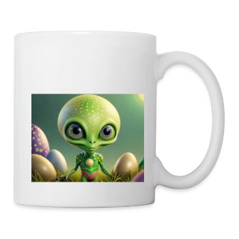 cute little green retro alien with easter eggs - Mug - white - Right