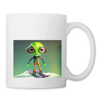 mignon petit vert rétro vintage alien skie - Mug blanc - blanc - Droite