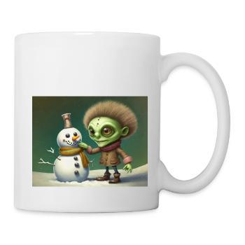 Vintage-Alien baut einen Schneemann - Tasse - Weiß - Rechts