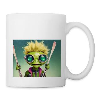 mignon petit vert rétro vintage alien skie - Mug blanc - blanc - Droite