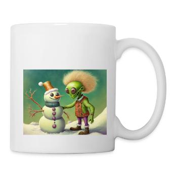 Alien baut einen Schneemann - Tasse - Weiß - Rechts