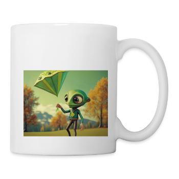 niedlich klein grün retro vintage alien fliegen einen drachen fliegen - Tasse - Weiß - Rechts