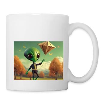 niedlich klein grün retro vintage alien fliegen einen drachen fliegen - Tasse - Weiß - Rechts