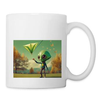 niedlich klein grün retro vintage alien fliegen einen drachen fliegen - Tasse - Weiß - Rechts