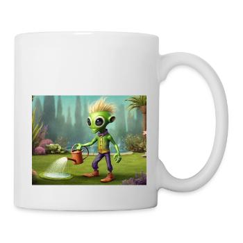 cute little green retro vintage alien everyday - Mug - white - Right