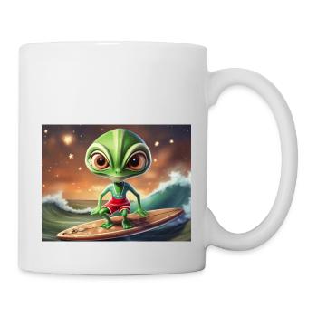 niedliche kleine grüne retro vintage alien surfen - Tasse - Weiß - Rechts