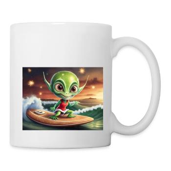 mignon petit vert rétro vintage alien surf - Mug blanc - blanc - Droite