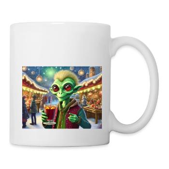 Alien trinkt Glühwein an Weihnachten - Tasse - Weiß - Rechts