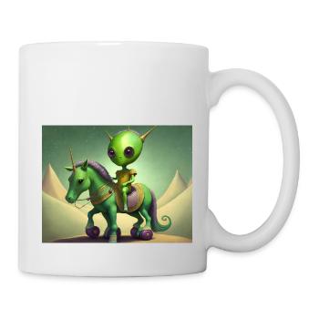 niedliches kleines grünes vintage alien reitet auf einem pferd - Tasse - Weiß - Rechts